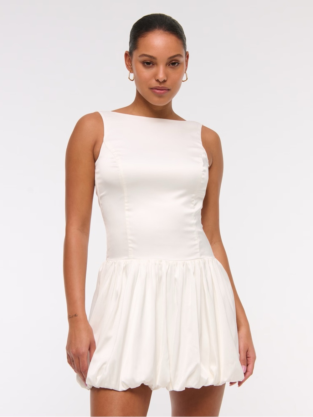 Abercrombie & Fitch High-Neck Bubble Hem Satin Mini Dress - Small